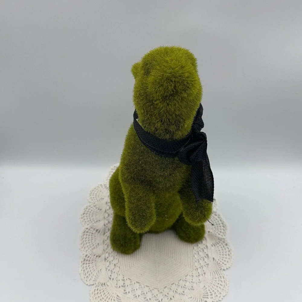 Green Faux Moss Standing Bunny‎ Rabbit Figurine with Black Bow Easter Decor 12in